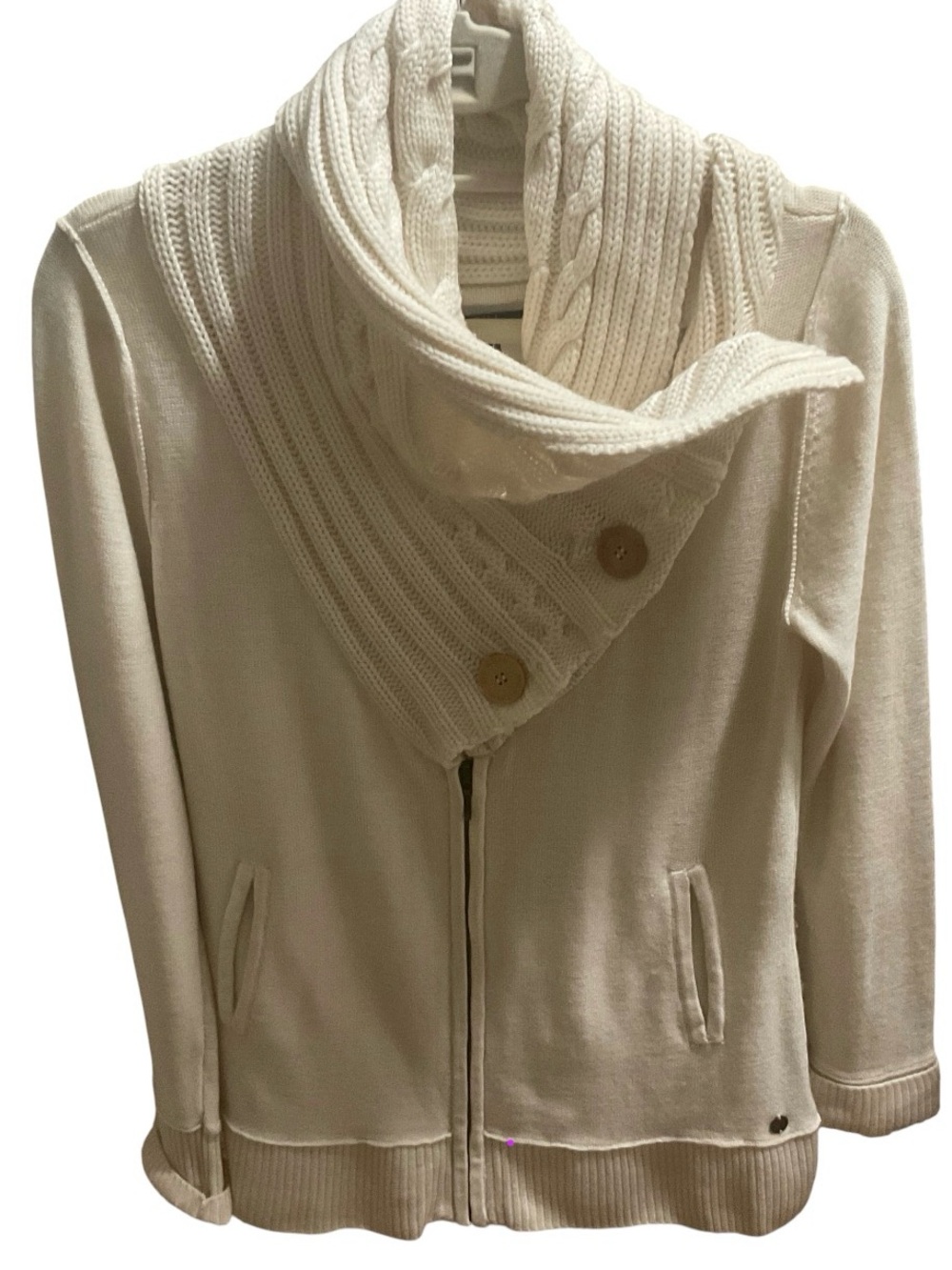 Emu Australia Willoughby Women’s Cream Merino Wool Zip Up Cowl Neck Sweater M